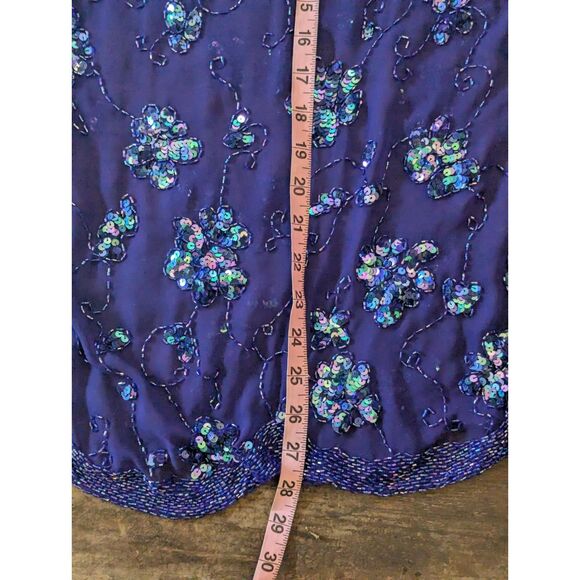 Vintage PEAK Starlink Hand-Beaded Tunic Top 10 Royal Blue Sequin Formal - Picture 4 of 5